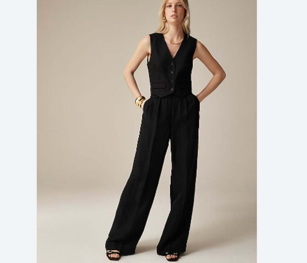 NWT J CREW Black Hi Waist Wide Leg Cupro Viscose Trouser 14